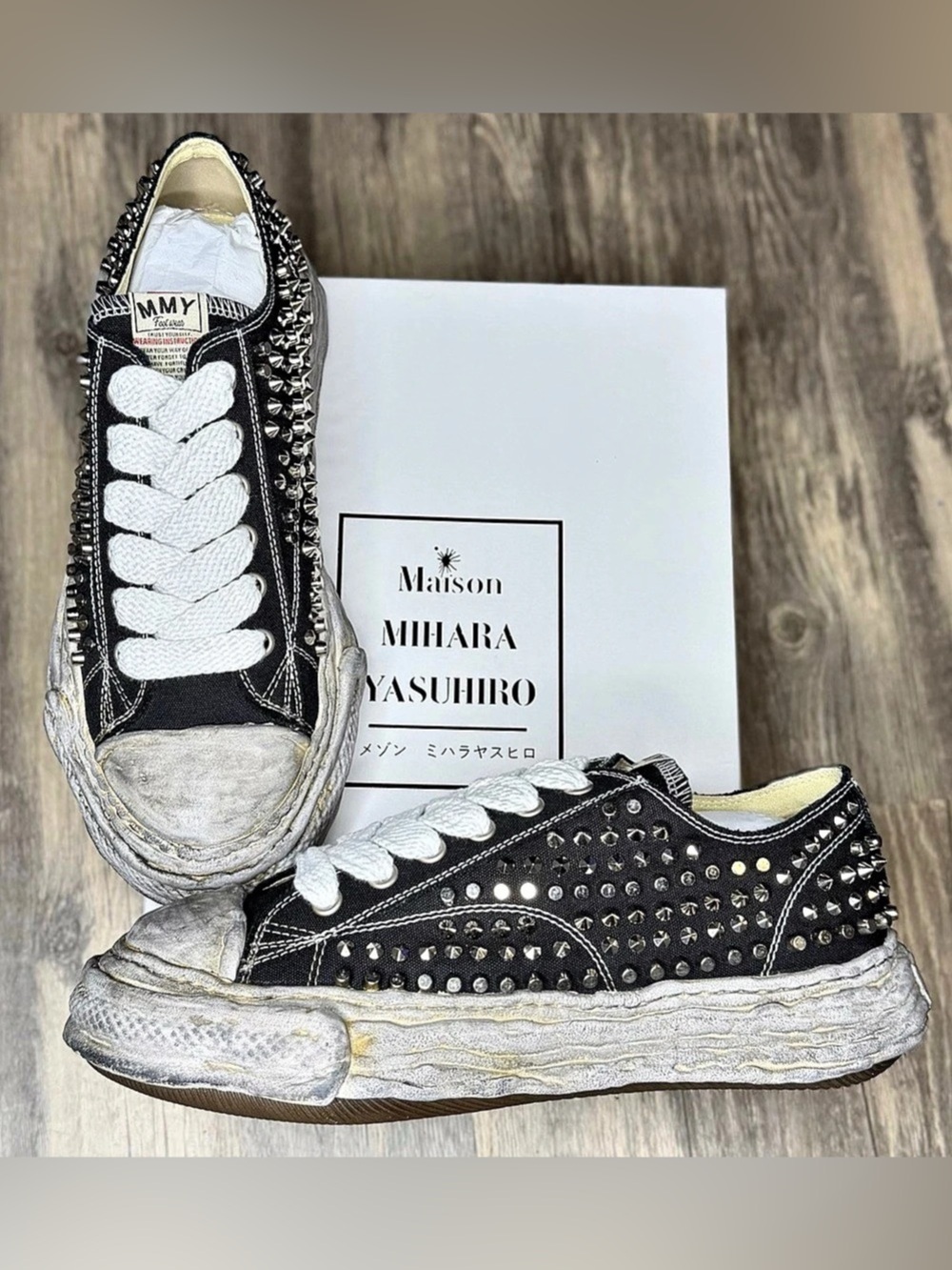 Maison MIHARA YASUHIRO Blakey Studded Sneakers Black & White Brand New with box